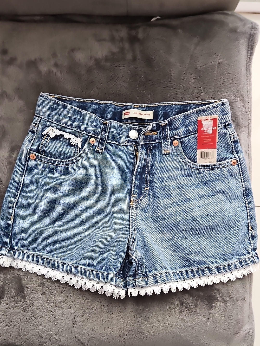 Levi's Blue Kids' Denim Shorts with White Lace Hem